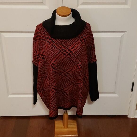 Joseph A Boxy‎ Cowl Neck Red and Black Plaid Oversized Sweater Size Small NWOT - Picture 1 of 6